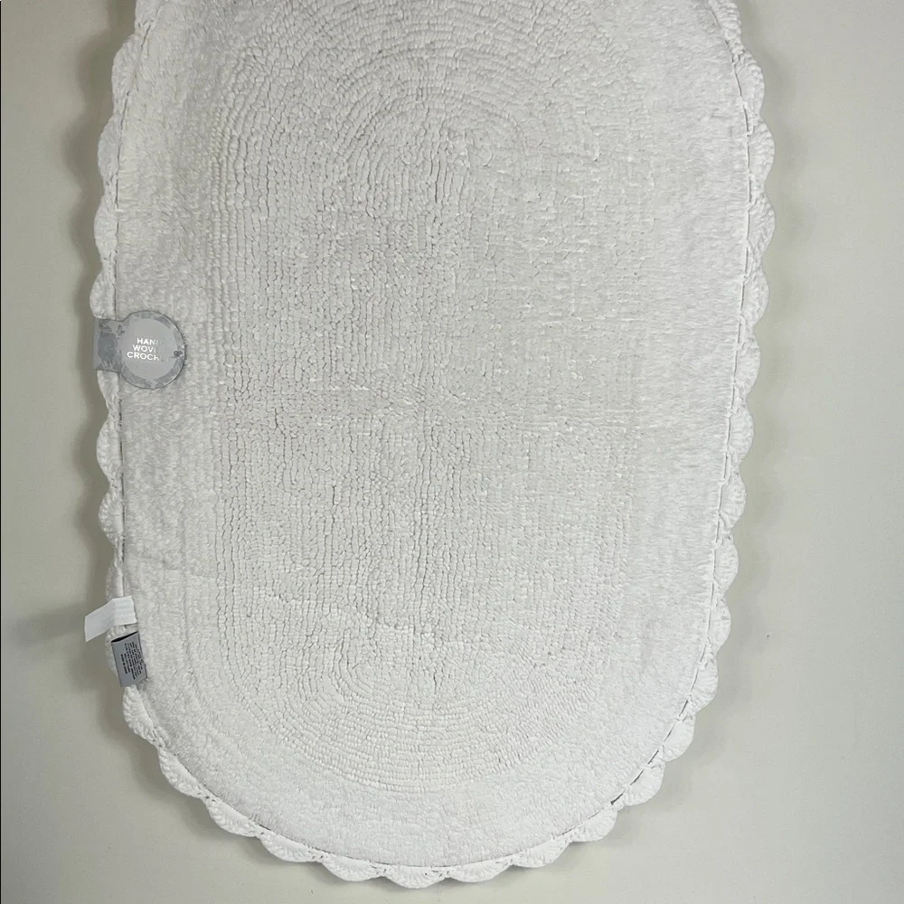 Shabby Chic Crochet Bath Mat Rug 100% Cotton White Oval 21
